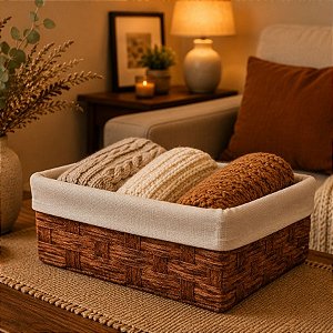 Cesto Organizador com Forro de Tecido - Olga - Marrom - 30x20x11,5cm - 1 unidade - Rizzo