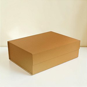 Caixa de Papel Rígido Retangular com Imã - Dourado - P 24,5x17,5x8cm - 10 unidades - Cromus - Rizzo