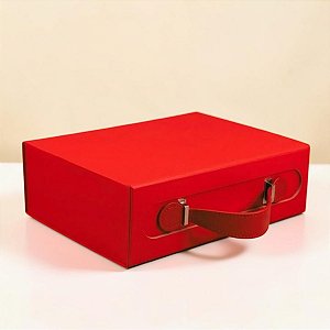 Caixa de Papel Rígido Retangular com Alça - Vermelho - P 24,5x17,5x8cm - 10 unidades - Cromus - Rizzo