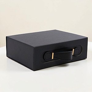 Caixa de Papel Rígido Retangular com Alça - Preta - P 24,5x17,5x8cm - 10 unidades - Cromus - Rizzo