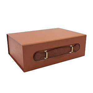 Caixa de Papel Rígido Retangular com Alça - Marrom - P 24,5x17,5x8cm - 10 unidades - Cromus - Rizzo