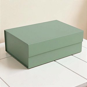Caixa de Papel Rígido Retangular com Imã - Verde Sálvia - P 24,5x17,5x8cm - 10 unidades - Cromus - Rizzo
