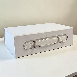 Caixa de Papel Rígido Retangular com Alça - Branca - P 24,5x17,5x8cm - 10 unidades - Cromus - Rizzo