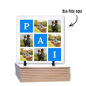 Azulejo Suporte em Madeira Personalize com Sua Foto - Dia dos Pais - Formato Quadrado - 20x20cm - 1 unidade - Rizzo