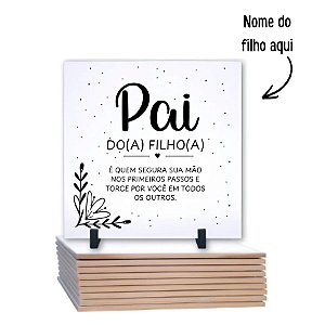 Azulejo Suporte em Madeira Personalizado com Nome - Pai e Filho - Formato Quadrado - 20x20cm - 1 unidade - Rizzo