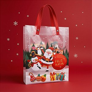 Sacola Transparente Fosca Com Alça De Fibra Vermelha - Noel e Amigos - 25x20x7cm - 1 unidade - Rizzo