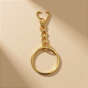 Argola para Chaveiro com Corrente - Dourado - 4,5cm - 10 unidades - Rizzo
