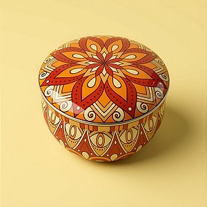 Lata De Metal Estampa De Mandala - Laranja e Vermelho - 7x7x4cm - 130ml - 1 unidade - Rizzo