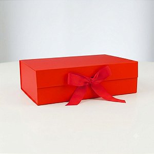 Caixa de Papel Rígido Retangular com Imã e Fita  - Vermelho - M 28,2x20,2x9,2cm - 1 unidade - Rizzo