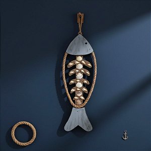 Enfeite Decorativo Para Pendurar - Pendente de Peixe e Concha - 33x12,5cm - 1 unidade - Rizzo