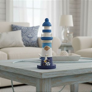 Enfeite Decorativo de Madeira - Farol Gaivota 15x6cm - 1 unidade - Rizzo