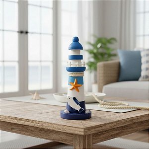 Enfeite Decorativo de Madeira - Farol Peixe 15x6cm - 1 unidade - Rizzo