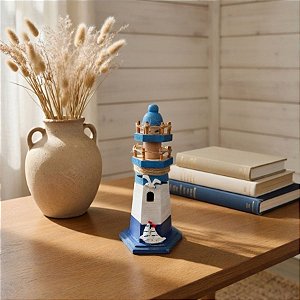 Enfeite Decorativo de Madeira - Farol Barquinho 20x9cm - 1 unidade - Rizzo