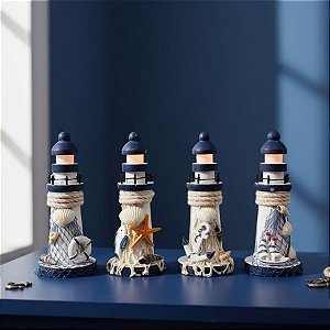Mini Enfeite Decorativo de Madeira Faróis - 15x6cm  - 4 unidades - Rizzo