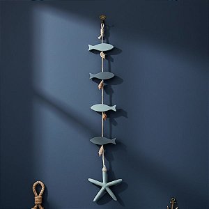 Enfeite Decorativo Para Pendurar - Pendente Nautico Estrela e Peixes - 70x12cm - 1 unidade - Rizzo