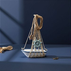 Enfeite Decorativo de Madeira - Barco Decorativo com Timão - 15x10cm - 1 unidade - Rizzo