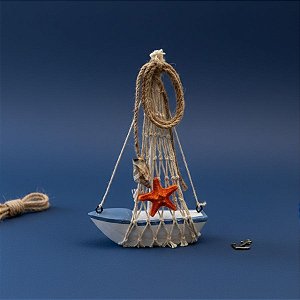 Enfeite Decorativo de Madeira - Barco Decorativo com Estrela do Mar - 15x10cm - 1 unidade - Rizzo