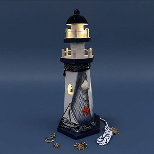 Enfeite Decorativo de Madeira com Luz - Farol Náutico Barquinho - 28x11,5cm - 1 unidade - Rizzo