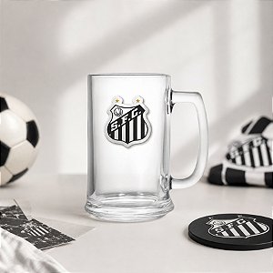 Caneca de Vidro de Cerveja - Santos com Placa de Metal - 420ml - 1 unidade - Allmix Presentes - Rizzo