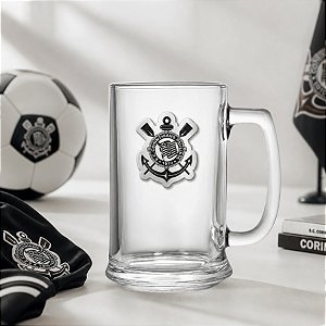 Caneca de Vidro de Cerveja - Corinthians com Placa de Metal - 420ml - 1 unidade - Allmix Presentes - Rizzo