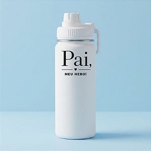 Garrafa Térmica Personalizada Pai Herói - Branca - 500mL - 1 unidade - Rizzo