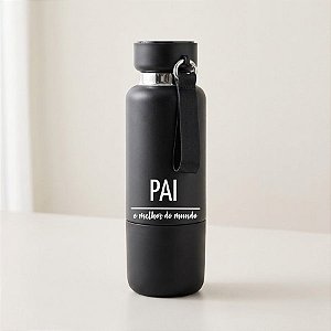 Garrafa Térmica Com Alça Personalizada Melhor Pai  - Preta - 500mL  - 1 unidade - Rizzo