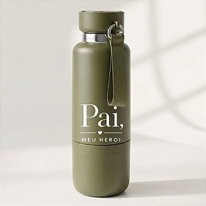 Garrafa Térmica Com Alça Personalizada Pai Herói - Verde - 500mL  - 1 unidade - Rizzo