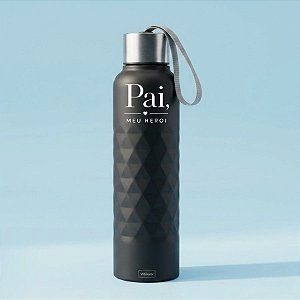 Garrafa Texturizada de Inox Com Alça Personalizada Pai Herói - Preta - 750mL - 1 unidade - Rizzo