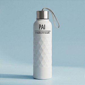 Garrafa Texturizada de Inox Com Alça Personalizada Melhor Pai - Branca - 750mL - 1 unidade - Rizzo