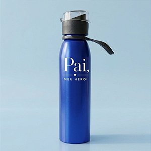 Garrafa Squeeze de Alumínio Com Alça Personalizada Pai Herói - Azul - 680mL - 1 unidade - Rizzo