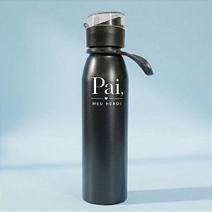 Garrafa Squeeze de Alumínio Com Alça Personalizada Pai Herói - Preta - 680mL - 1 unidade - Rizzo