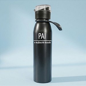 Garrafa Squeeze de Alumínio Com Alça Personalizada Melhor Pai - Preta - 680mL - 1 unidade - Rizzo