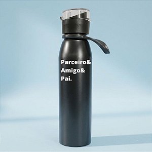 Garrafa Squeeze de Alumínio Com Alça Personalizada Pai Amigo- Preta - 680mL - 1 unidade - Rizzo
