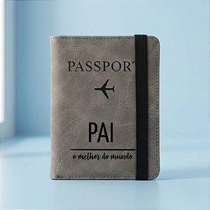 Porta Passaporte em Couro PU com Elástico Personalizado Melhor Pai - Cinza - 14,8x11cm - 1 unidade - Rizzo