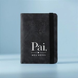 Porta Passaporte em Couro PU com Elástico Personalizado Pai Herói - Preto - 14,8x11cm - 1 unidade - Rizzo