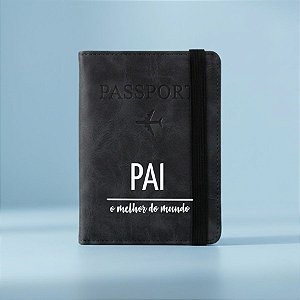 Porta Passaporte em Couro PU com Elástico Personalizado Melhor Pai - Preto - 14,8x11cm - 1 unidade - Rizzo
