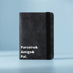 Porta Passaporte em Couro PU com Elástico Personalizado Pai Amigo - Preto - 14,8x11cm - 1 unidade - Rizzo