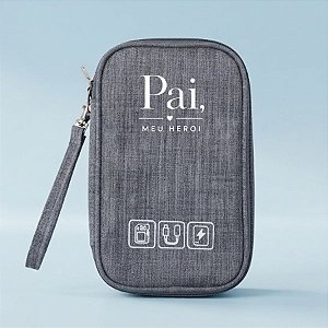 Necessaire Organizadora Porta Cabos Personalizado Pai Herói - Cinza - 19x12x3,5cm - 1 unidade - Rizzo