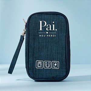 Necessaire Organizadora Porta Cabos Personalizado Pai Herói - Azul - 19x12x3,5cm - 1 unidade - Rizzo