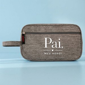 Necessaire Masculina Personalizado Pai Herói - Cinza - 25,5x9,5x15,5cm - 1 unidade - Rizzo