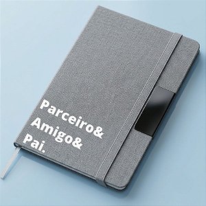 Caderno de Anotações em Tecido e Metal Personalizado Pai Amigo- Cinza - 21,5x14,5cm - 1 unidade - Rizzo