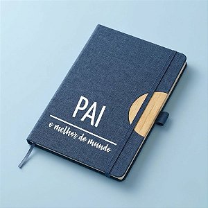 Caderno de Anotações em Tecido e Bambu Personalizado Melhor Pai - Azul - 21,5x14,5cm - 1 unidade - Rizzo