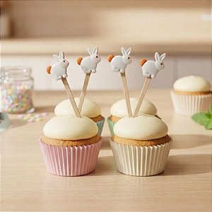 Pick Decorativo Para Doces de Páscoa - Coelhinhos - 10cm - 10 unidades - Rizzo
