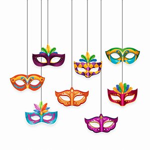 Kit Decoração de Carnaval - Máscaras Folia - 23cm - 8 unidades - Regina - Rizzo