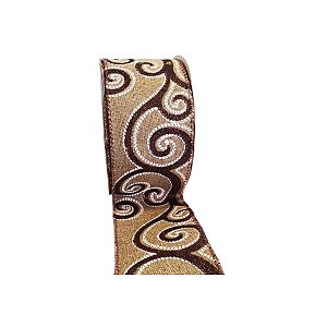 Fita Aramada Decorativa  - Juta Com Detalhe Marrom Brilhante - 6,5cmx9,14m - 1 unidade - Rizzo