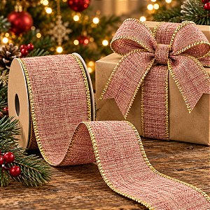 Fita Aramada Decorativa - Rosa Gold e Dourado - 6,3cmx91,4m - 1 unidade - Cromus - Rizzo