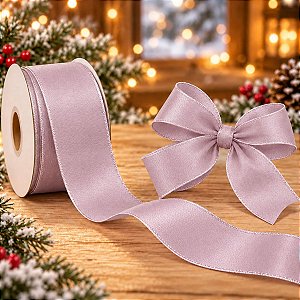 Fita Decorativa Aramada Rosa Claro Cintilante - 6,3cm x 9,14m - 1 unidade - Rizzo
