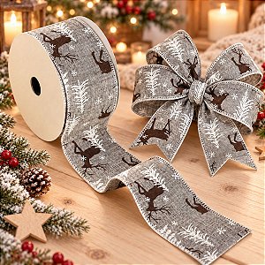Fita Decorativa Aramada Floresta Cinza - 6,3cm x 91,4m - 1 unidade - Cromus - Rizzo