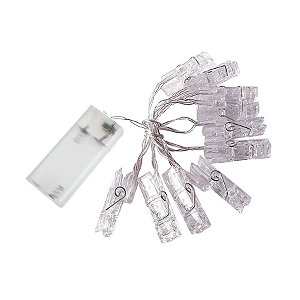 Cordão De Led Luz Branca Com Fio Incolor - Pregador 10 Leds - 2m - 1 unidade - Rizzo - Rizzo