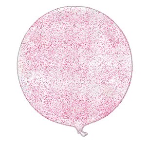 Balão Bubble Transparente com Glitter Rosa - 11" 26cm - 1 unidade - Rizzo